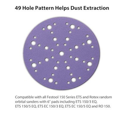 6 Inch 49 Holes Ceramic Sanding Discs Hook and Loop, 240 Grit 6 Inch Orbital Sander Sandpaper, Dust-Free & Film Sanding Disc for Metal Wood, 50 Pack - style: 240 Grit
