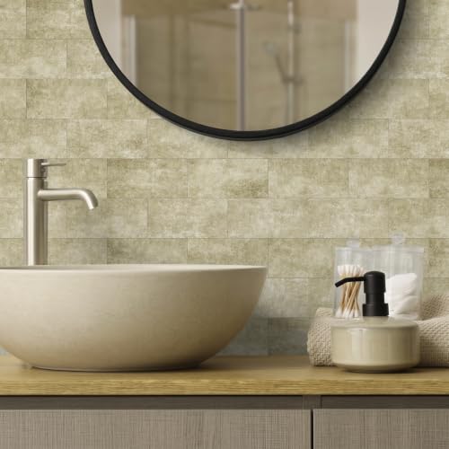 URCOLOR 102-Piece Peel and Stick Backsplash Tiles, 3" x 6" Warm Beige Glossy Tile, Stick on Backsplash for Kitchen, Bathroom, Camper, Fireplace - color: Warm Beige