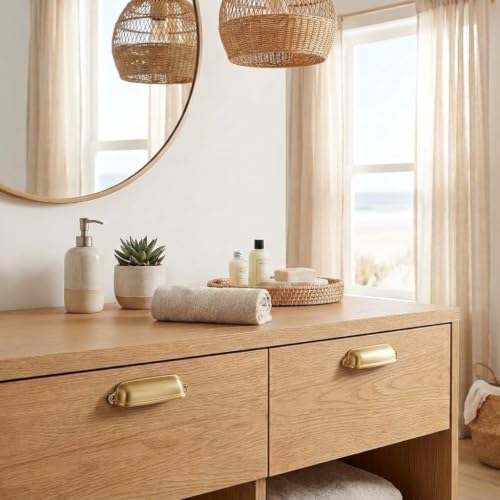 khtumeware 10 Pack Brushed Brass Cup Pulls 3-3/4 Inch Center to Center - Cabinet & Drawer Handles for Kitchen Hardware - color: Brushed Brass, size: 3-3/4"(96mm) Hole Center