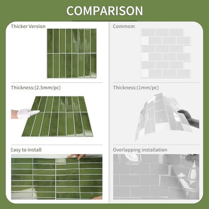 10 Sheets Upgraded Thicker Design Subway Tile Peel and Stick Backsplash - color: Green