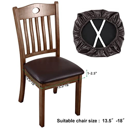 Fuloon Dining Chair Seat Covers 4 PCS, Solid Pu Leather Waterproof Seat Cushion Cover Oilproof Stretch Dining Chair Protctor Slipcover (Pu Dark Brown) - color: Pu Dark Brown