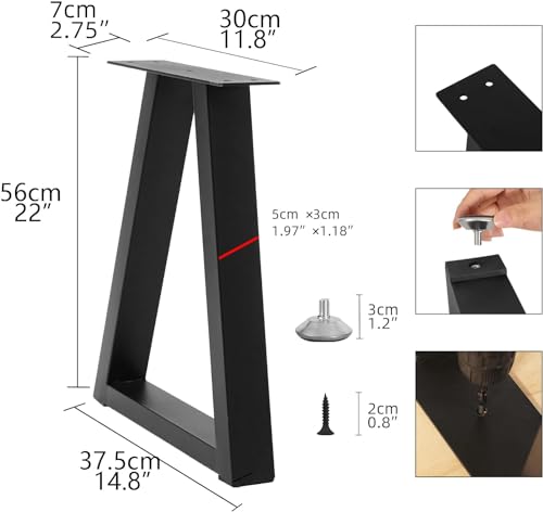 22 Inch Metal Desk Table Legs, Trapezoid Metal Coffee Table Legs,Heavy Duty Industrial Dinning Desk Leg with Adjustment Feet Pads (Bear Up to 800lb) - size: 22 '' Trapezoid