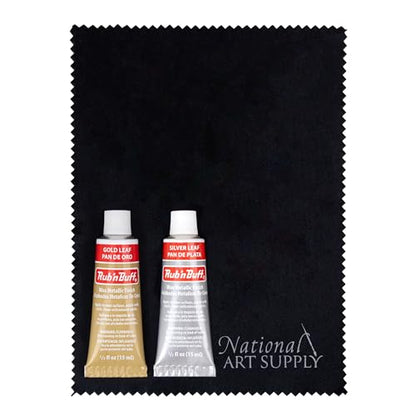 Amaco Rub and Buff Silver & Gold Leaf 2pc 0.5oz/15ml Wax, Microfiber Cloth - color: 2-Piece Set