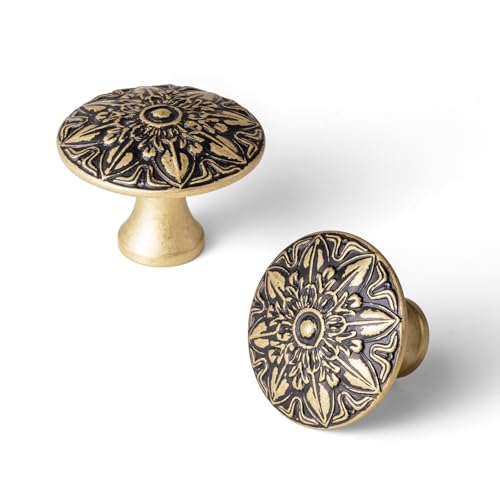 6 Pack Distressed Gold Cabinet Knob, Vintage Mandala Drawer Pull - color: Distressed gold