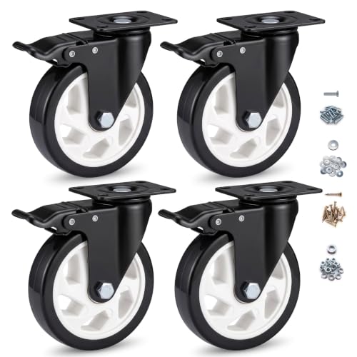 5" Swivel Casters Set of 4, Heavy Duty Locking Casters with Brakes - color: Black, size: 5 inch