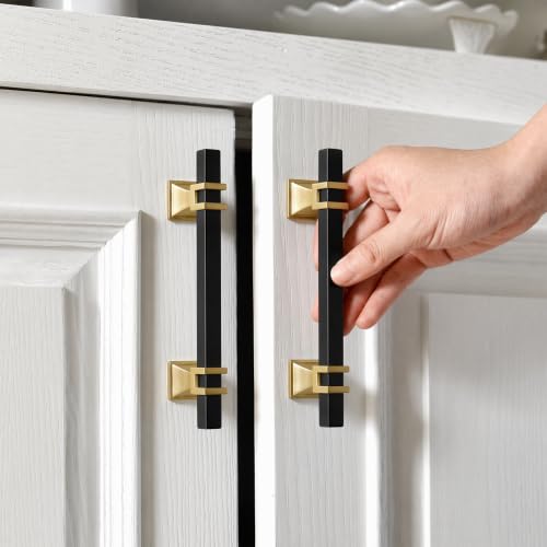 Goldenwarm Black and Gold Cabinet Pulls 5" Brass and Black Cabinet Pulls - color: Black & Matte Gold, size: 5 Inch Hole Centers