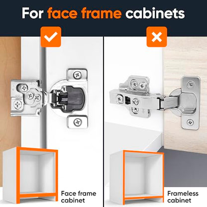 Decobasics 2 Pack Soft Close Cabinet Hinges – 5/8" Overlay for Kitchen Cabinet Doors, Face Frame Concealed Hidden Hinges – Stainless Steel, Self-Closing with 3-Way Adjustment & Slow Close Damper - size: 5/8 Inch
