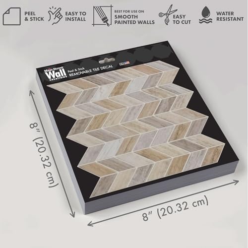Main Street Peel and Stick Wallpaper Tiles, Earth Herringbone, 24-Pack - color: Earth Herringbone