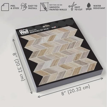 Main Street Peel and Stick Wallpaper Tiles, Earth Herringbone, 24-Pack - color: Earth Herringbone