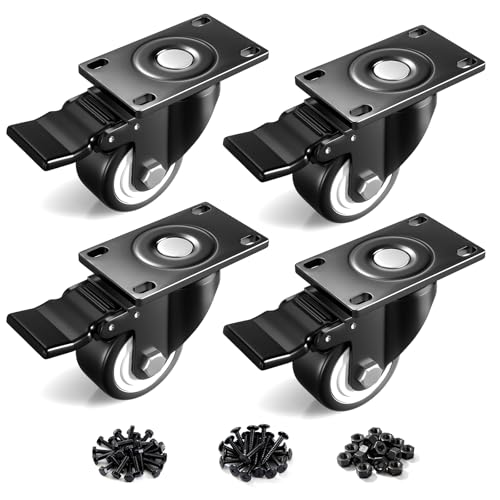 Caster Wheels, 2.5 Inch Heavy Duty Casters Set of 4 with Brakes, Load 1000lbs Industrial Swivel Plate Black Locking Castors, Roller Wheels for Furniture and Workbench Cabinet Table - style: 2.5″ With brake