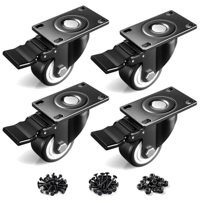 Caster Wheels, 2.5 Inch Heavy Duty Casters Set of 4 with Brakes, Load 1000lbs Industrial Swivel Plate Black Locking Castors, Roller Wheels for Furniture and Workbench Cabinet Table - style: 2.5″ With brake
