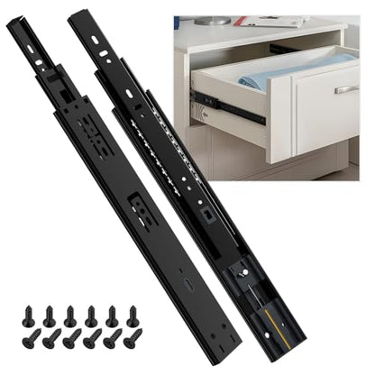 SHUHANG 1 Pair Soft Close Drawer Slides Rail 12 Inch Ball Bearing Full Extension 100 LB Capacity Heavy Duty Kitchen File Cabinet Dresser Trash Can Side Mount Glide Guide Track Black - size: 12 Inch, style: 1 Pair (Black-Soft Close)