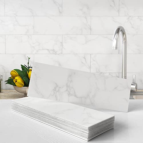 VAOVI Peel and Stick Marble Subway Backsplash Tiles Matte 16pcs C White - color: Carrara White
