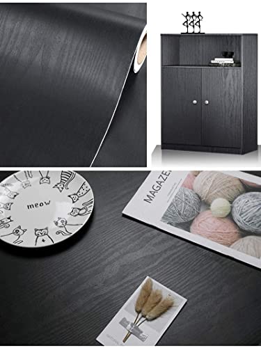 tiltil Black Wood Peel and Stick Wallpaper Wood Contact Paper 17.7" × 118" - size: 17.7" x 118"