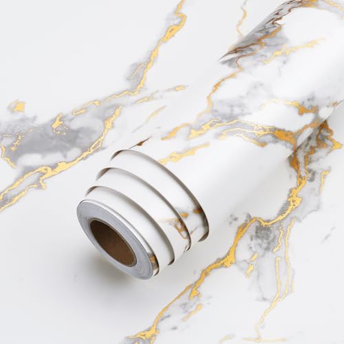 LACHEERY 317 x 36 Inch Extra Wide White and Gold Marble Wallpaper Peel and Stick Waterproof for Kitchen Countertop Contact Paper Heat Resistant Removable Large Roll Marble Wall Paper Kitchen Island - size: 36" x 317"