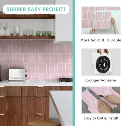 Commomy Thicker Pink Peel and Stick Tile Backsplash 10 pcs of 12" x 12" - color: Thicker Design Pink