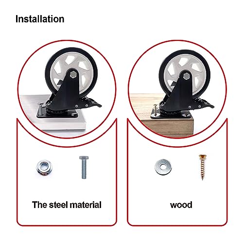 5" Swivel Casters Set of 4, Heavy Duty Locking Casters with Brakes - color: Black, size: 5 inch