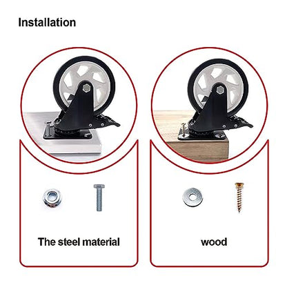 5" Swivel Casters Set of 4, Heavy Duty Locking Casters with Brakes - color: Black, size: 5 inch
