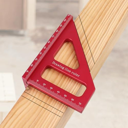 3D Multi-Angle Measuring Ruler,45/90 Degree Aluminum Alloy Woodworking Square Protractor,Drawing Line Ruler, Miter Triangle Ruler High Precision Layout Measuring Tool for Engineer Carpenter,R - color: Red (Metric)
