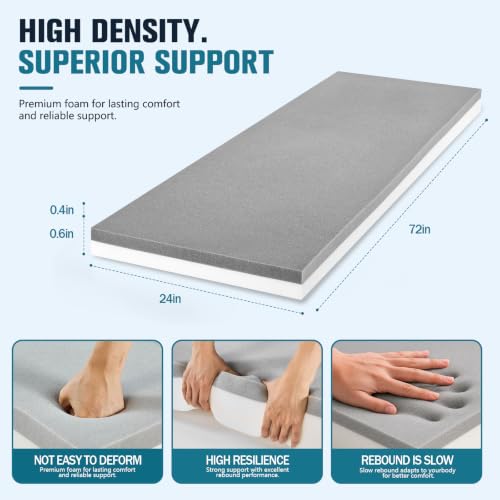 JOYWOO High Density Memory Foam Padding 72"x24"x1", Sofa Cushion & Chair Support Pad, Cut to Size Replacement for Thin Padding & DIY - size: 72x24x1''