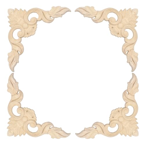 MECCANIXITY 4Pcs Corner Wood Appliques 3.2x3.2 Decorative Wood Small Leaf - size: 3.2 x 3.2 Inch