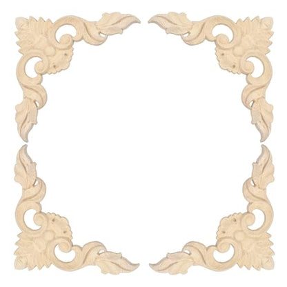 MECCANIXITY 4Pcs Corner Wood Appliques 3.2x3.2 Decorative Wood Small Leaf - size: 3.2 x 3.2 Inch