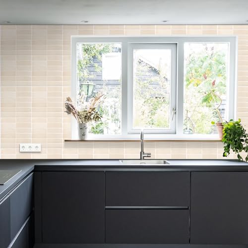 Peel and Stick Backsplash for Kitchen,New Upgrade 12" x 12" Large Premium Kitchen Backsplash,Stick on Subway Tile Peel and Stick Backsplash,Beige 10-Sheet - color: Beige