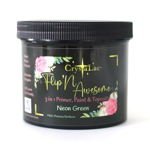 CrystaLac, FlipN'Awesome 3in1 Paint, Primer, Top Coat (Neon Green, 32oz Quart)