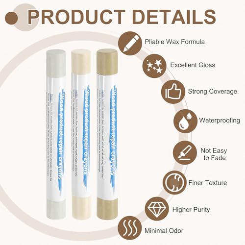 uxcell 3Pcs Wood Filler Sticks, Wax Crayons, 3 Colors Cream White Series - color: Cream White Series