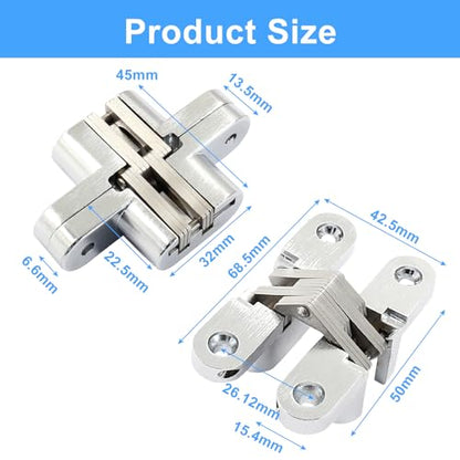 68.5 mm Hidden Hinge, Stainless Steel, 4pcs - size: 68.5 mm, 2 PCS
