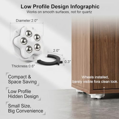 Self Adhesive Caster Wheels, 360 Rotation Furniture Rollers (8Pack, White) - color: White