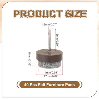 PATIKIL 17 mm Nail-on Felt Pads 40Pcs Round Felt Furniture Sliders Brown - color: Brown, size: 17 mm