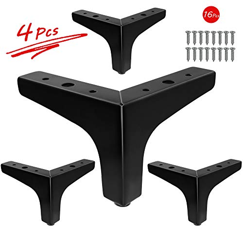 4 Pack 4 Inch Furniture Legs, Black Metal Polished Triangle Feet - color: Matte Black, size: 4 inches, 4 Pcs