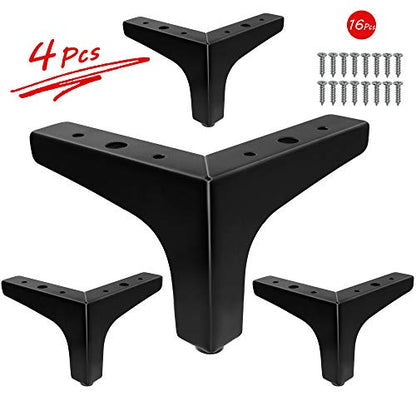 4 Pack 4 Inch Furniture Legs, Black Metal Polished Triangle Feet - color: Matte Black, size: 4 inches, 4 Pcs