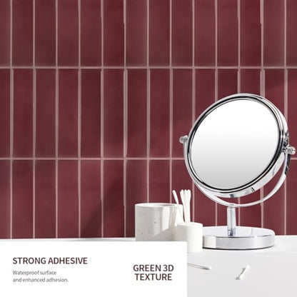 Peel and Stick Backsplash 3D Wall Tiles,Self-Adhesive,Oil Proof,Waterproof, Removable Wall Panels for Kitchen & Bathroom,Modern Design, Easy Install (10.7ft，12x9 inch,14 Pack) (Red) - color: Red