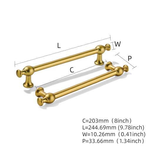 khtumeware 5-Pack 8-Inch(203mm) Vibrant Brushed Moderne Brass Cabinet Pulls - color: Vibrant Brushed Moderne Brass, size: 8"(203mm) Hole Center