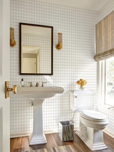 Plaid Wallpaper Neutral Wallpaper 196"×17.3" Checkered Wall Paper Peel and Stick Modern Beige Contact Paper for Cabinets Vinyl Renter Friendly Waterproof Self-Adhesive Bathroom Kitchen Bedroom - color: Beige and White, size: 17.3" x 196"