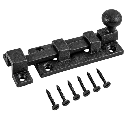 Renovators Supply Manufacturing Slide Bolt Latch 3.5 in. Black Wrought Iron Ball Tip Style Slide Bolt with Mounting Hardware - size: Pack of 1, style: 3.5 inch - Ball Tip