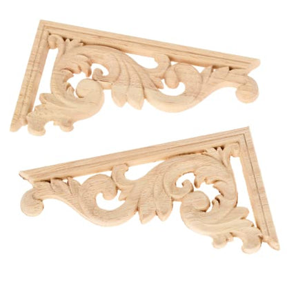 Wood Carved Appliques Onlay, 1 Pair Unpainted Retro Wooden Carvings Decal - color: 1-pair, size: 5.1L" x 2.7W"