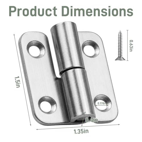 1.5in Lift Off Hinges 4Pack, 304 Stainless Steel Small Cabinet Hinges, Pin-on-Right Removable Butt Hinges for Wooden Box, Tool-Free Hinge for DIY & Electronics Enclosure (Silver, 16 Screws) - size: 1.5x1.35x0.4 in