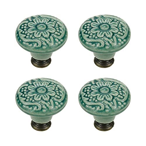 Geesatis 4 Pcs Ceramic Round Cabinet Knobs Green, Single Hole Drawer Pulls - color: Green, size: 4 Pieces