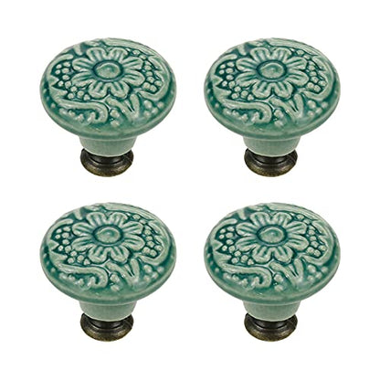 Geesatis 4 Pcs Ceramic Round Cabinet Knobs Green, Single Hole Drawer Pulls - color: Green, size: 4 Pieces