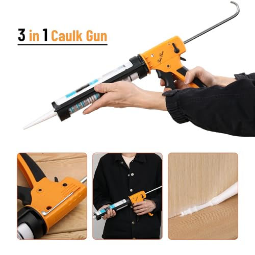 Bates- Caulking Gun Kit, 10:1 Thrust Ratio, 3 in 1 Caulk Gun No Drip, Caulking Tool Gun, Hand Caulking Guns, Silicone Gun, Caulking Gun Tool, No Drip Caulk Gun