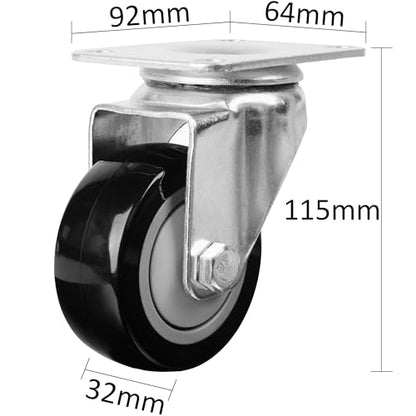 Finnhomy 3 Inch Swivel Casters Wheels Set of 4 Heavy Duty Plate Casters Premium Polyurethane PU Wheels for Furniture/Workbench Load Bearing 2,200 Lbs Anti-wear Smooth Casters Black (Free Screws) - style: 3" (No Brake)