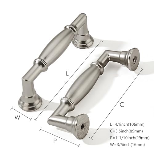 khtumeware 10 Pack 3-1/2 Inch(89mm) Brushed Satin Nickel Cabinet Pulls Heavy Duty Soild Cabinet Handles Kitchen Cabinet Hardware for Cupboard Drawer Handles - color: Brushed Nickel, size: 3-1/2"(89mm)Hole Center