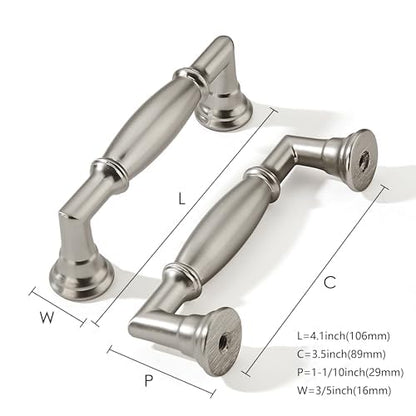 khtumeware 10 Pack 3-1/2 Inch(89mm) Brushed Satin Nickel Cabinet Pulls Heavy Duty Soild Cabinet Handles Kitchen Cabinet Hardware for Cupboard Drawer Handles - color: Brushed Nickel, size: 3-1/2"(89mm)Hole Center