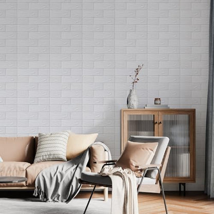 Peel and Stick 3D Foam Wall Panels, Self Adhesive Wallpaper - color: White, size: 10 Pack