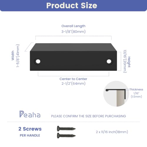 Peaha 25 Pack Kitchen Cabinet Handles 2-1/2" Black Drawer Pulls Edge Pulls - color: Black, size: Hole Centers:2-1/2in(64mm)