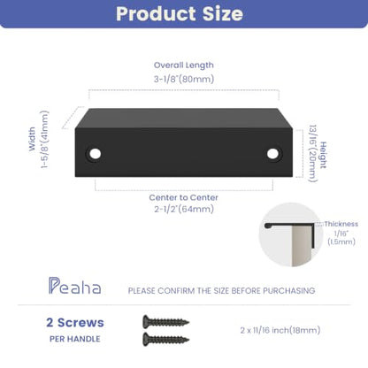 Peaha 25 Pack Kitchen Cabinet Handles 2-1/2" Black Drawer Pulls Edge Pulls - color: Black, size: Hole Centers:2-1/2in(64mm)