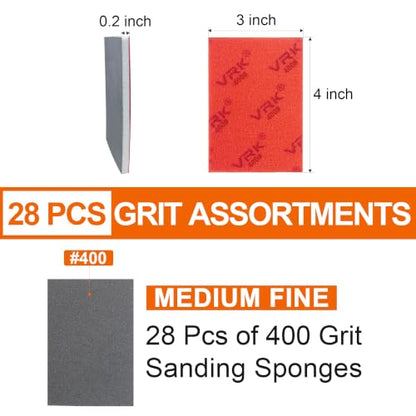 28 Pcs 400 Grit Sanding Sponge,Ultra Fine Sandpaper,Soft Foam Hand Sander Block Wet Dry Sanding Pads for Automobile Wood Furniture Metal Drywall Polishing - style: 400 Grit 28PCS